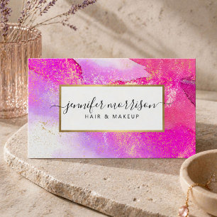 Glam Script Fuchsia Watercolor Faux Gold Dust Business Card