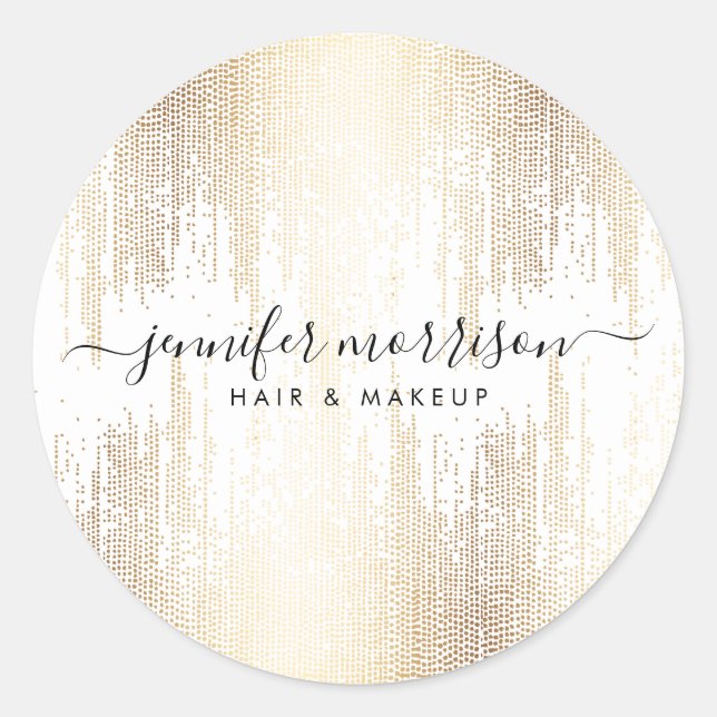 Glam Script Gold Confetti Rain Classic Round Sticker (Front)