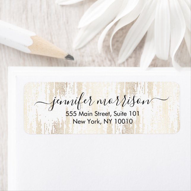 Glam Script Gold Confetti Rain Return Address Label (Insitu)