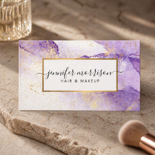 Glam Script Purple Watercolor with Faux Gold Dust Business Card