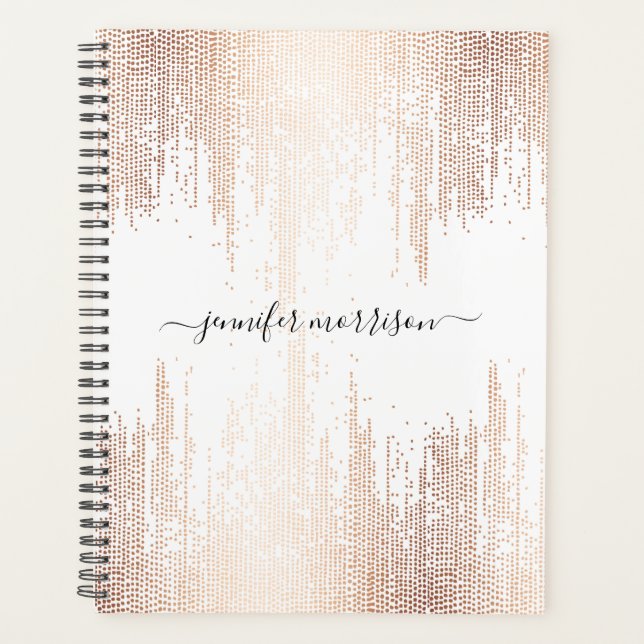 Glam Script Rose Gold Confetti Rain Planner (Front)