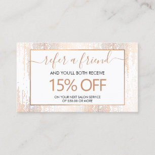 Glam Script Rose Gold Confetti Rain Referral  Business Card