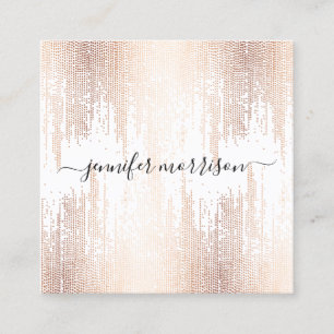 Glam Script Rose Gold Confetti Rain Square Business Card