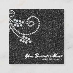 *~* Glam Scroll Diamonds Black Glitter Bling Luxe Square Business Card