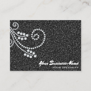 *~* Glam Scroll Diamonds Black Glitter Luxe Bling Business Card