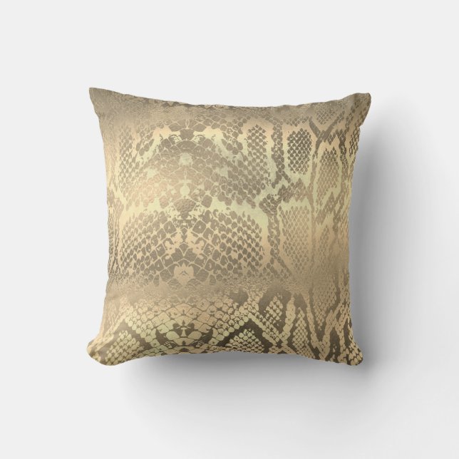 Glam Sepia Gold Animal Python Snake Skin Cushion (Front)