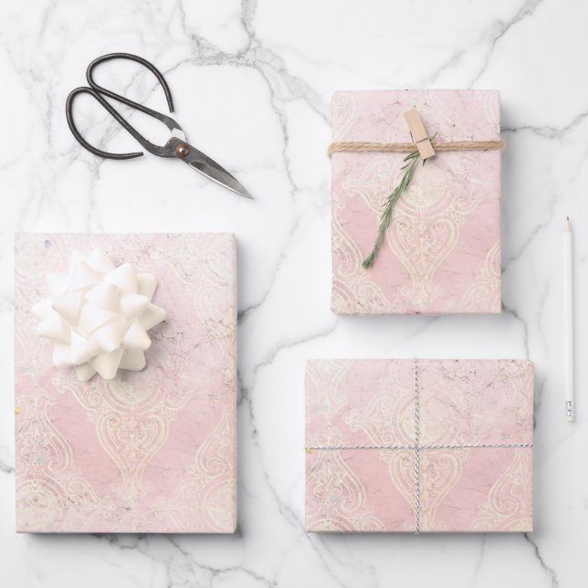 Glam Shabby Chic Pink White Sparkle Elegant  Wrapping Paper Sheet (Front)