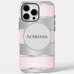 Glam Silver Blush Pink Ribbon Name iPhone 16 Pro Max Case