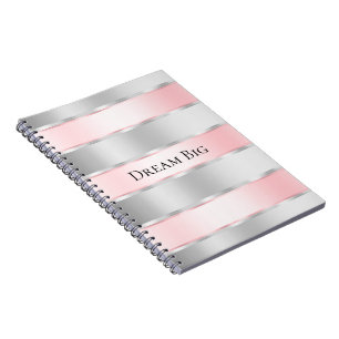Glam Silver Blush Pink Ribbon Notebook