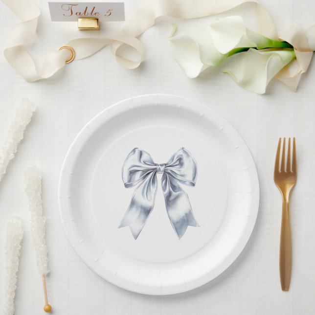 Glam Silver Bow Bridal Shower Paper Plate (Wedding)