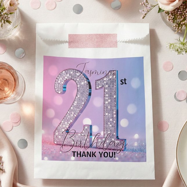 Glam Silver Diamond Sparkle Pink 21st Birthday Favour Bag (Creator Uploaded)