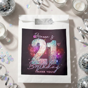 Glam Silver Disco Ball Music Notes 21st Birthday Favour Bag
