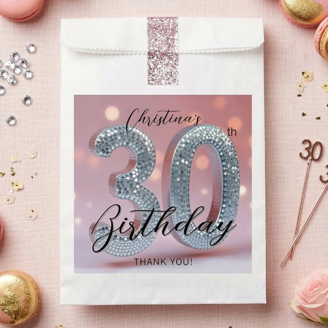 Glam Silver Disco Ball Pink 30th Birthday Favour Bag (Creator Uploaded)