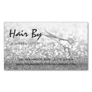 Glam silver elegant modern bokeh scissors Magnetic business card