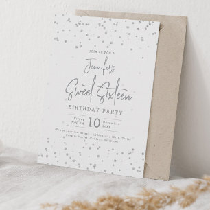 Glam Silver Faux Foil Dots Sweet 16 Party Invitation