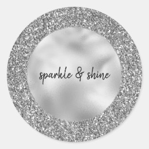 Glam Silver Faux Glitter Classic Round Sticker