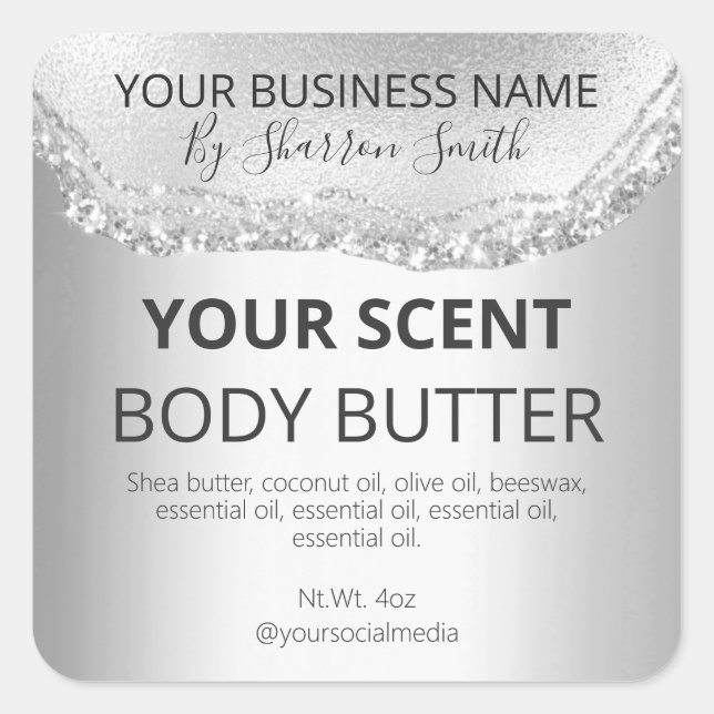 Glam Silver Glitter Agate Product Business Labels (Front)