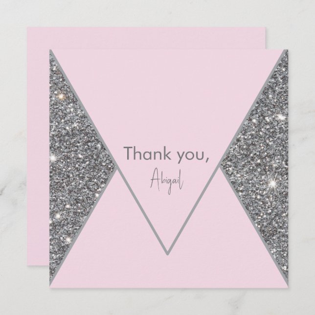 Glam Silver Glitter and Pink Bridal Shower Thank  (Front/Back)