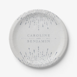 Glam silver glitter deco vintage wedding monogram paper plate