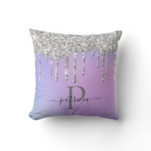 Glam Silver Glitter Drips Elegant Monogram  