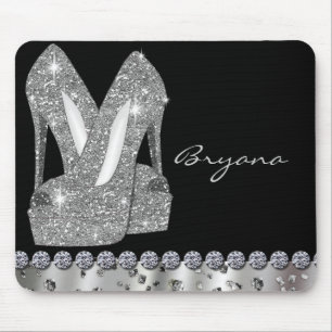 Glam Silver Glitter High Heels Shoes Mouse Pad