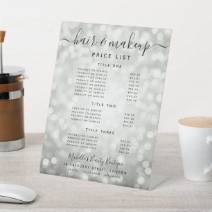 Glam Silver Glitter Lights Salon Price Menu Pedestal Sign