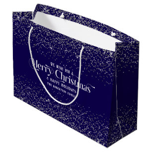 Glam Silver Glitter Merry Christmas Personalised Large Gift Bag