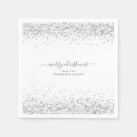 Glam Silver Glitter Name Merry Christmas White