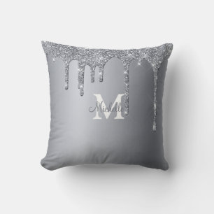 Glam Silver Glitter Personalised Monogram Cushion