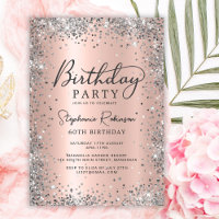 Glam Silver Glitter Rose Gold Metal 60th Birthday
