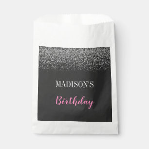 Glam Silver Glitter Sparkles Black & Pink Birthday Favour Bag