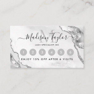 Glam Silver Grey Glitter Agate Marble Monogram Loyalty Card