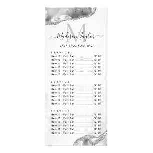 Glam Silver Grey Glitter Agate Marble Monogram Rack Card