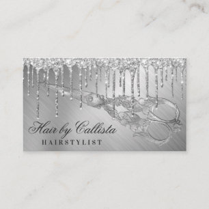 Glam Silver Metallic Glitter Drips Hair Scissors Business Card