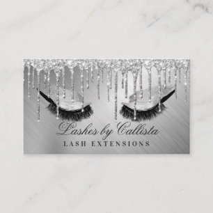 Glam Silver Metallic Glitter Drips Lashes Eyes Business Card