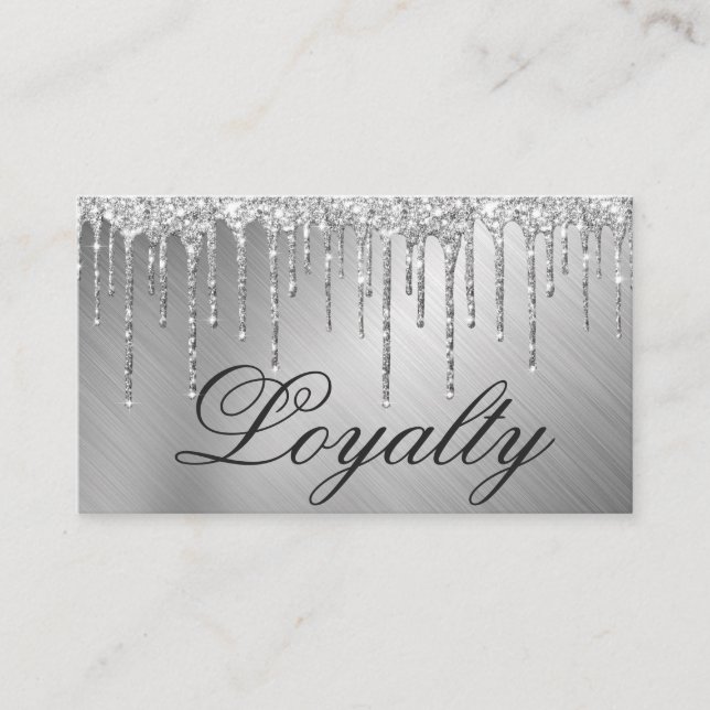 Glam Silver Metallic Glitter Drips Loyalty Card (Front)