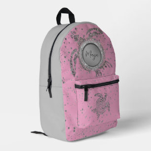 Glam Silver Turtle Stars on Pink Personalized Printed Backpack