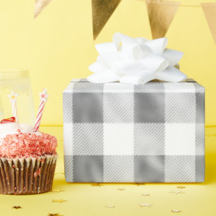 Glam Silver White Buffalo Plaid Wrapping Paper