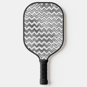 Glam Silver White Gold Zigzag Stripes Pickleball Paddle