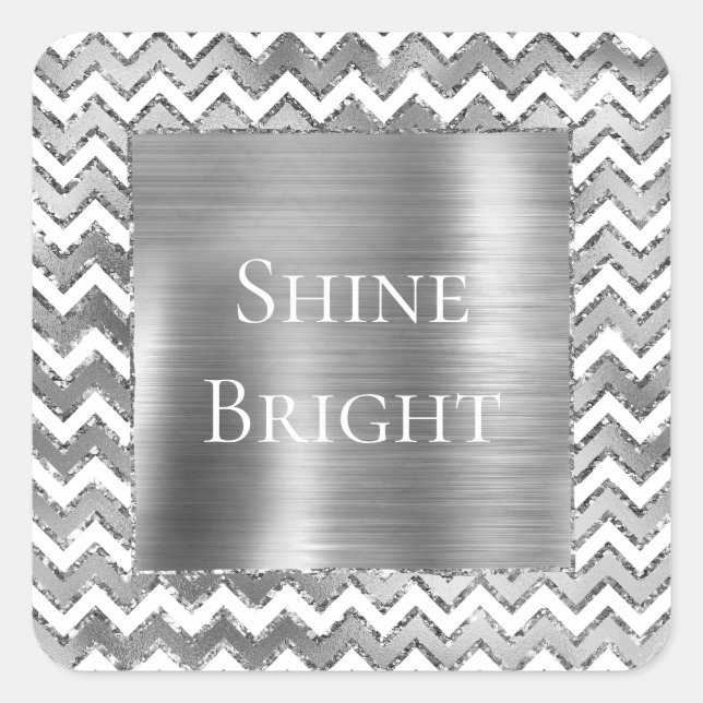 Glam Silver White Zigzag Stripes Square Sticker (Front)