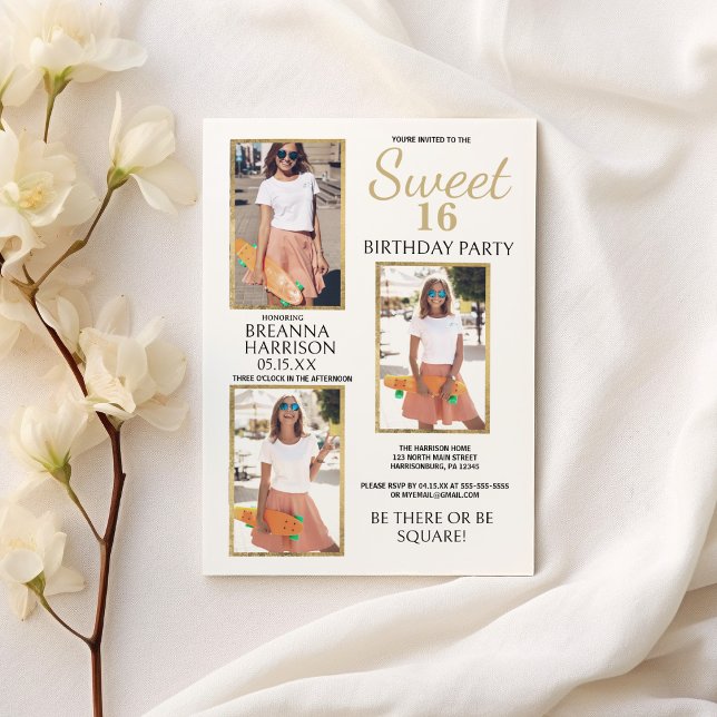 Glam Simple Elegant White Gold Photo Sweet 16 Invitation (Glam Simple Elegant White Gold Photo Sweet 16)