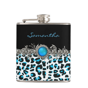 Glam Snow Leopard Print Custom Flask