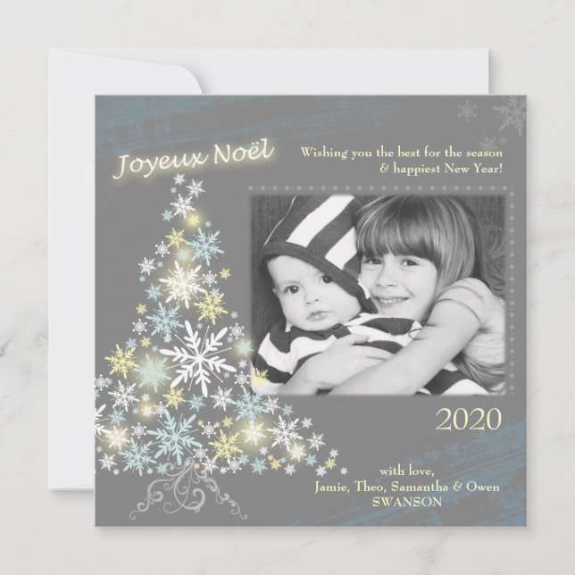 Glam Snowflake Tree Holiday Photo Card (Front)