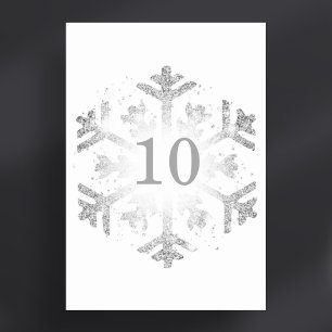 Glam Snowflake Xmas Holiday Silver  Table Number