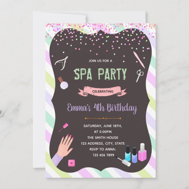 Glam spa birthday party invitation (Front)