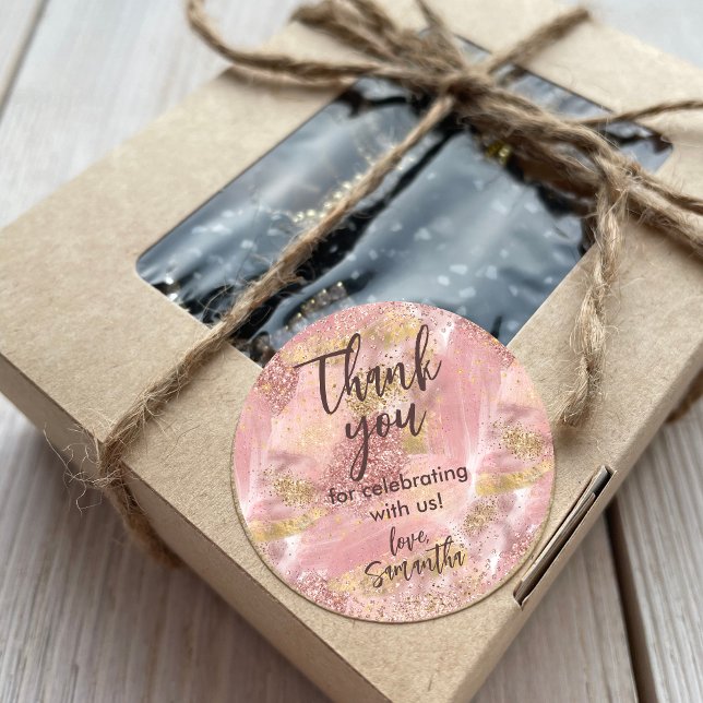 Glam Spa Party Faux Glitter Thank You Favour Classic Round Sticker (Creator Uploaded)
