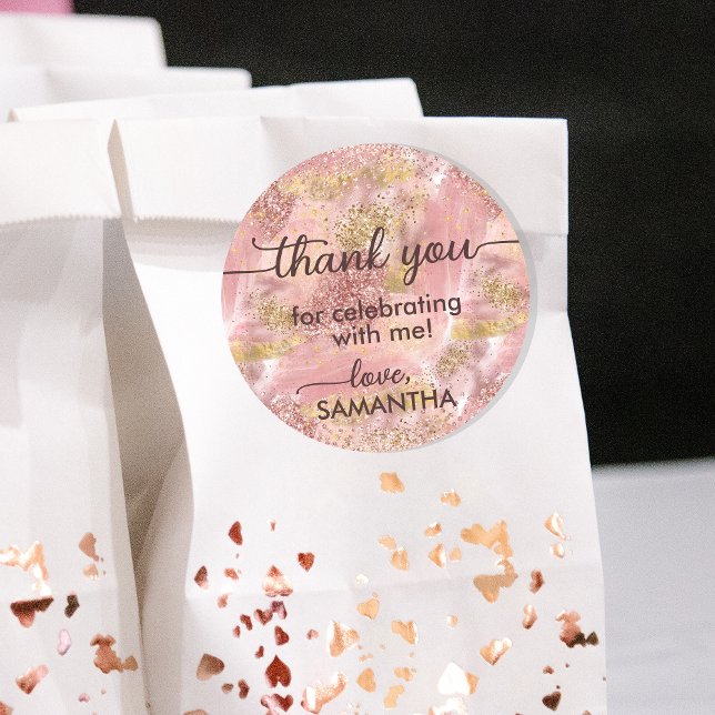 Glam Spa Party Faux Rose Gold Glitter Thank You Classic Round Sticker (Creator Uploaded)