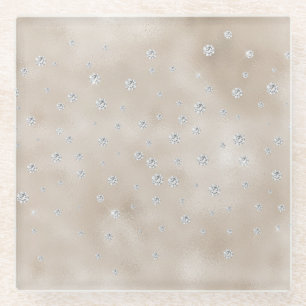 Glam sparkle diamonds champagne blush glitz glass coaster