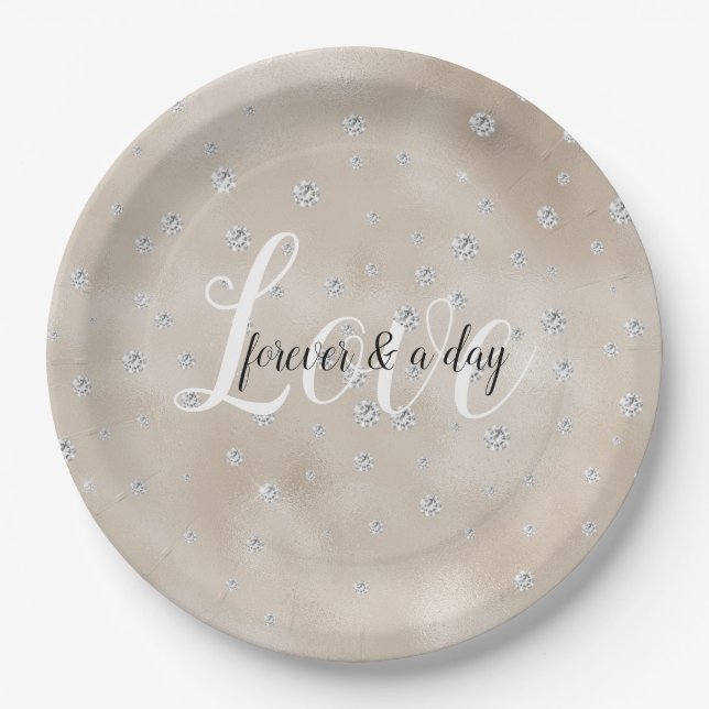 Glam sparkle diamonds champagne blush glitz paper plate (Front)