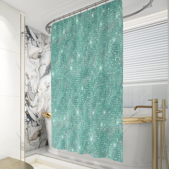 Glam Sparkle Dots Sea Glass Green Shower Curtain (Creator Uploaded)